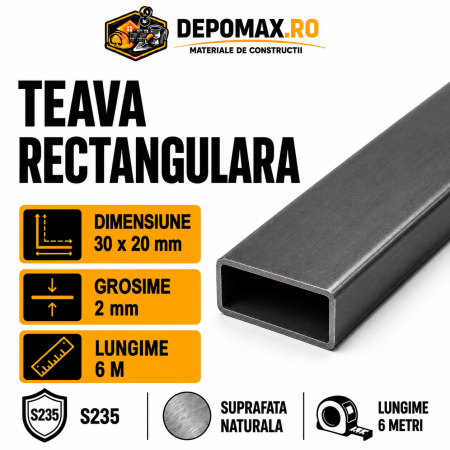 Teava rectangulara 30 x 20 x 2 mm, 6 metri